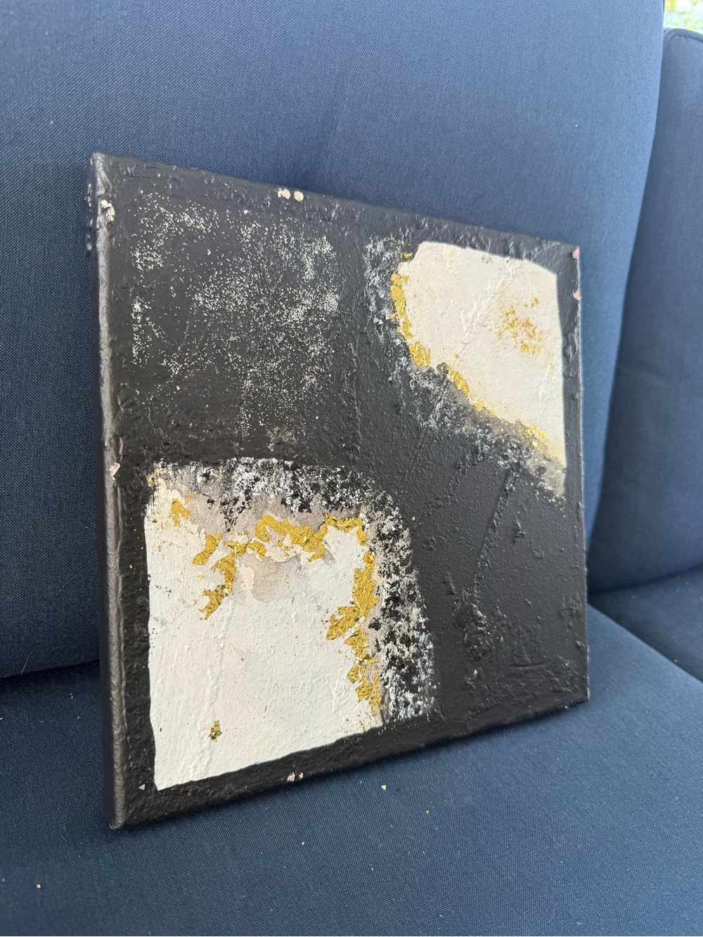 Abstract Black and White Wall Art with Gold Accents - Handmade